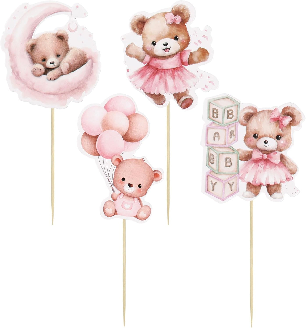 Gyufise 32Pcs Baby Shower Bear Cupcake Toppers Moon Baby Bear Baby Shower Cake Topper Decorations