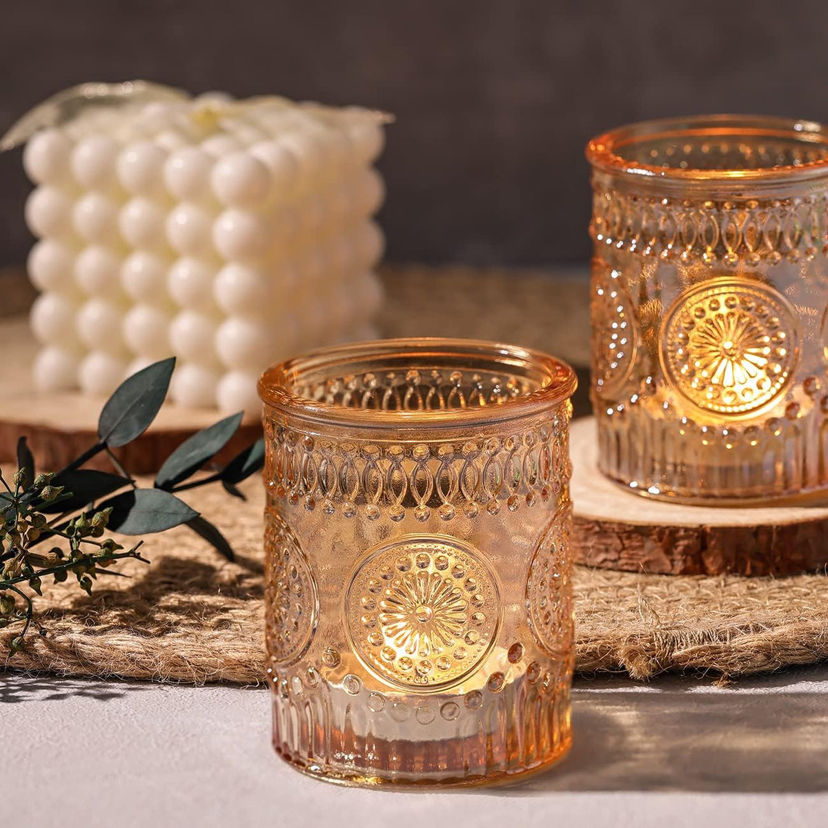 DARJEN Gold Votive Candle Holders Set of 36- Glass Candle Holders Bulk for Table Centerpiece, Tea