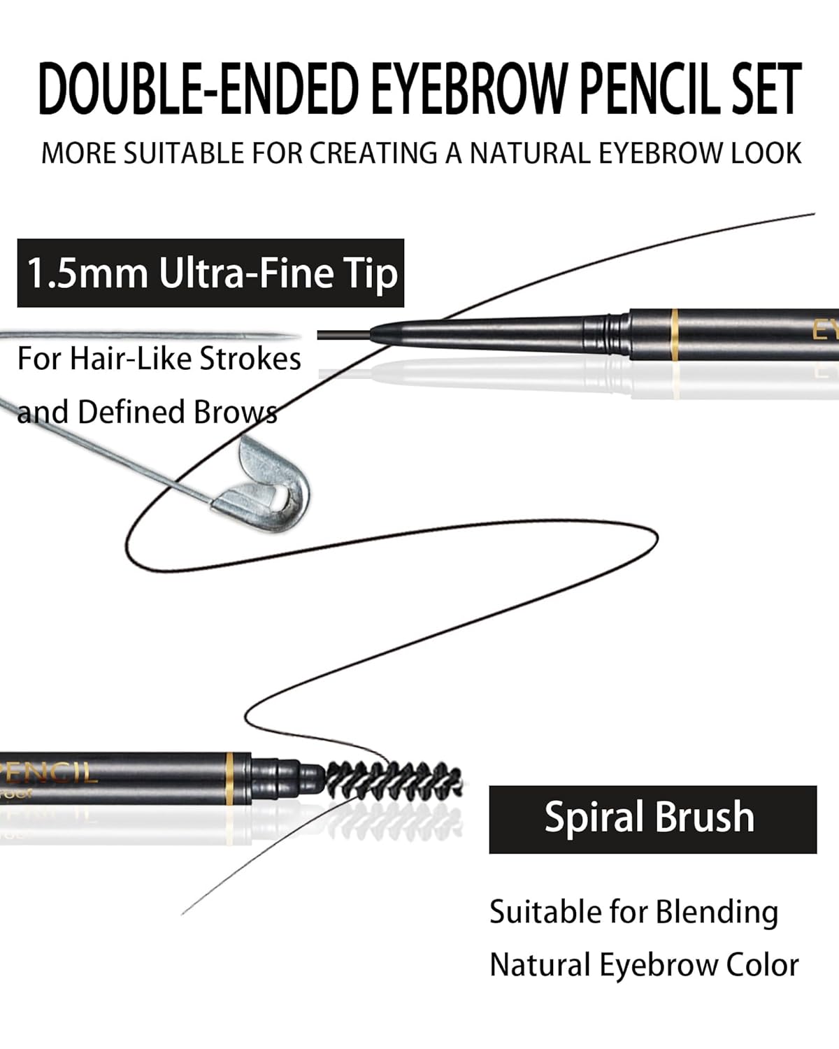 Black Eyebrow Pencils for Women, 12Pcs Ultra Slim Eyebrow Pencil with 2 Brow Razors Kit, Double