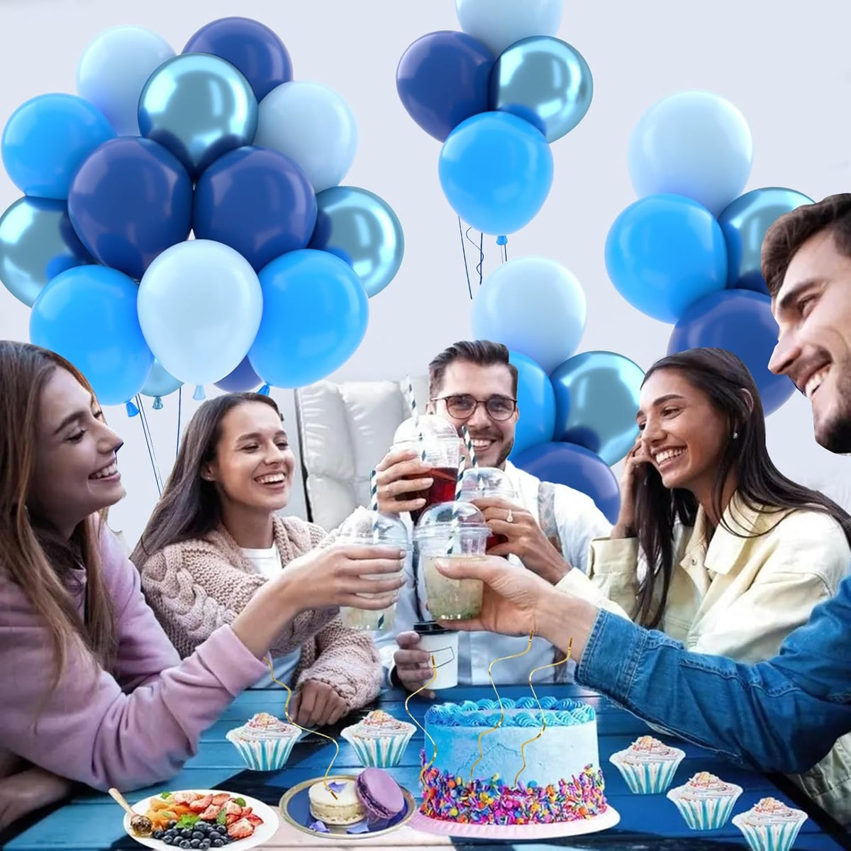 Patimate Blue Balloons Set, 50 pcs 12 inch Metallic Navy Blue, Pastel Light Blue Latex Balloons Kit
