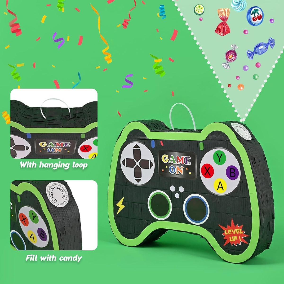 WERNNSAI Video Game Controller Piñata - Game Party Supplies Piñata Bundle with Blindfold and Bat