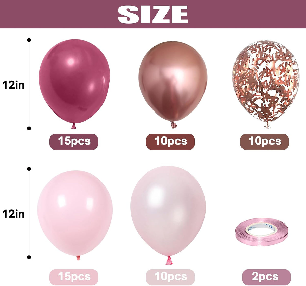 Togvu Dusty Rose Balloon Set, 60 Packs 12 Inch Retro Pink Metallic Chrome Rose Gold Pearl Pink