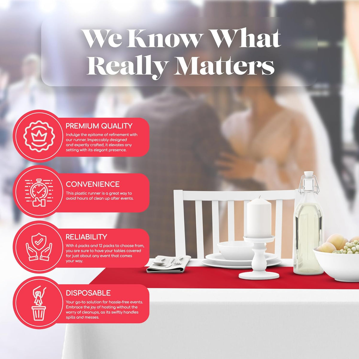 Red 6 Pack Premium Disposable Plastic Table Runner 14 x 108 Inch. Table Runner for Dinner Parties &