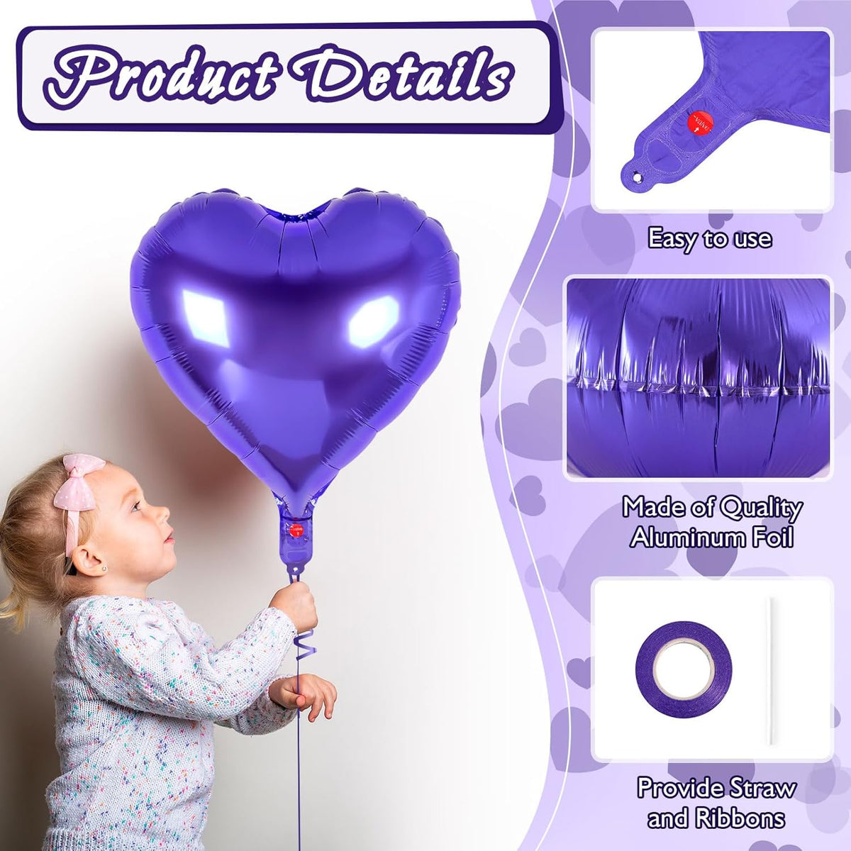 24 Pcs Purple Heart Balloons,18 inch Heart Shape Foil Balloons Love Balloons Valentine Balloons for
