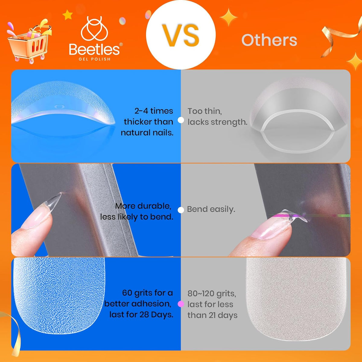 Beetles Extra Short Almond Nail Tips, 12 Sizes 288 PCS Pre-Shaped Clear Full Cover Etch Gel Nail