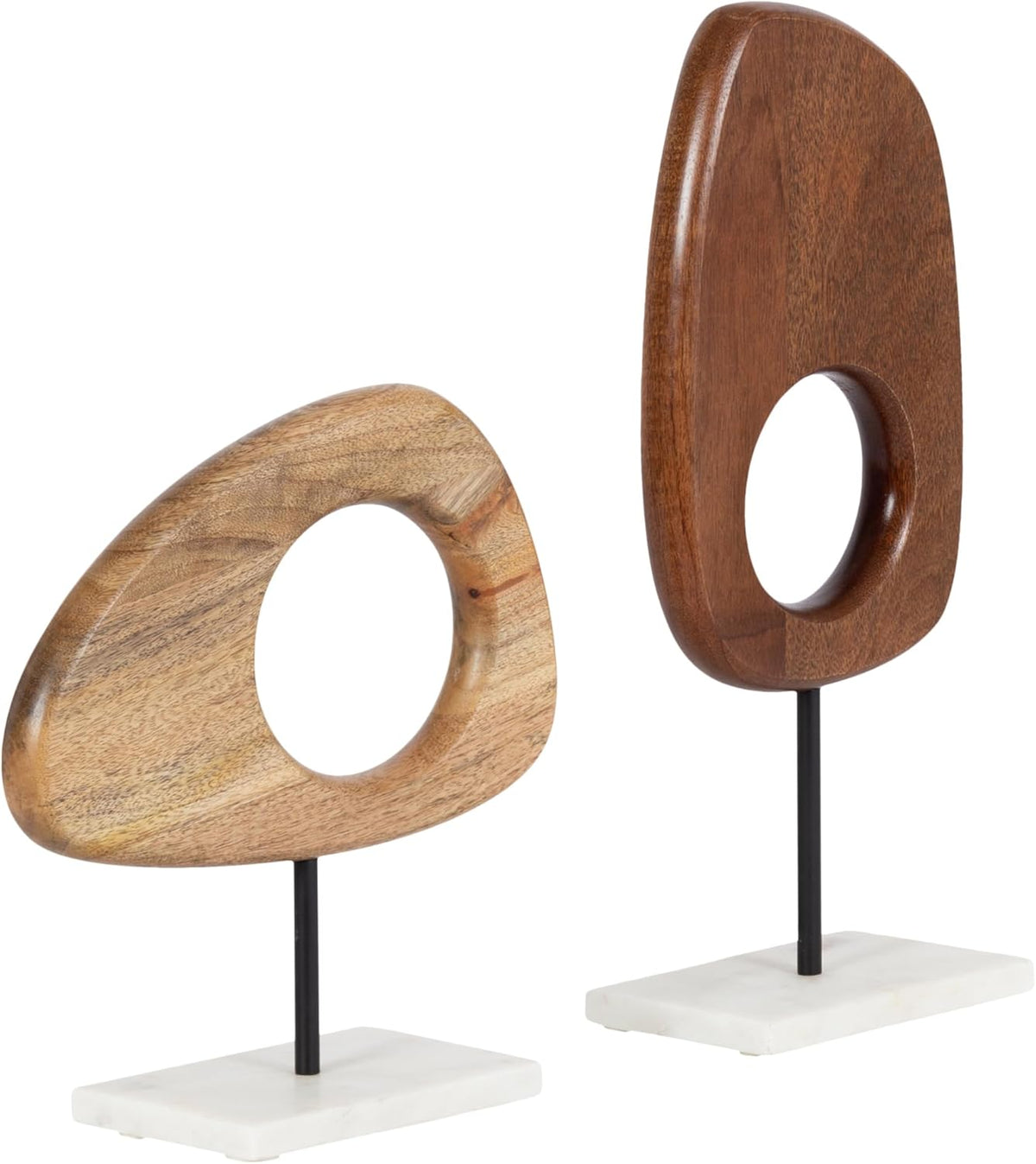 Kate and Laurel Yoakes Wood and Marble Decorative Sculptures, 2 Piece Set, Natural and Walnut