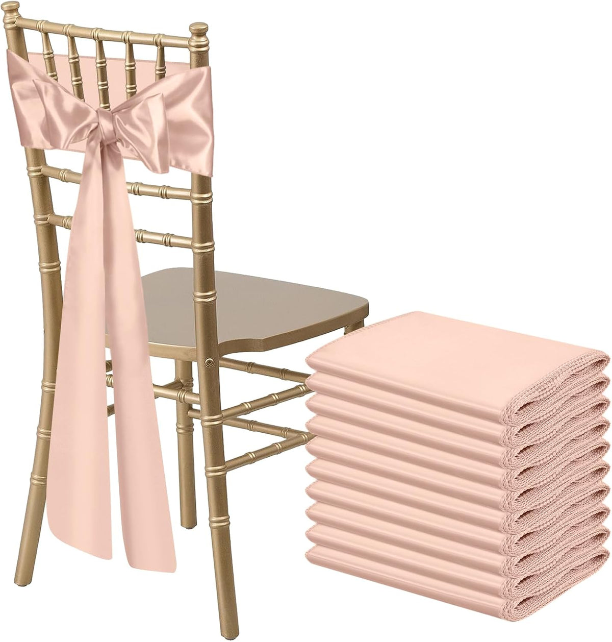 10 PCS Blush Pink Satin Chair Sashes Bows Universal Chair Ribbon Ties Back Sash for Wedding Party