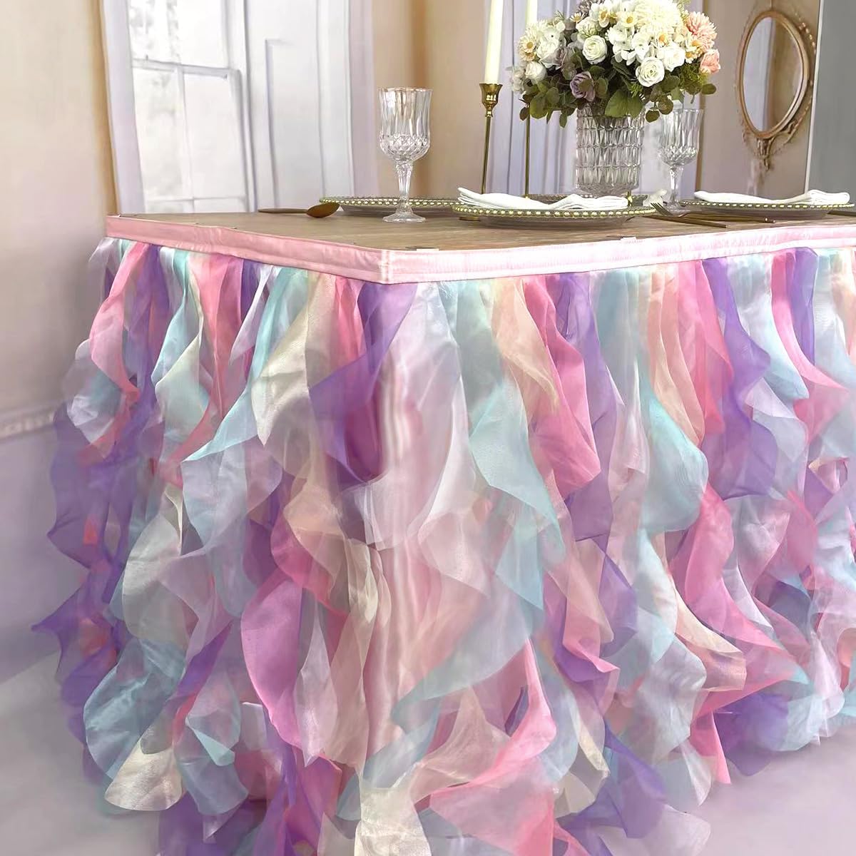 Luxury Organza Mesh Table Skirt Draping Floating Romance - Perfect for Bridal Showers, Birthday