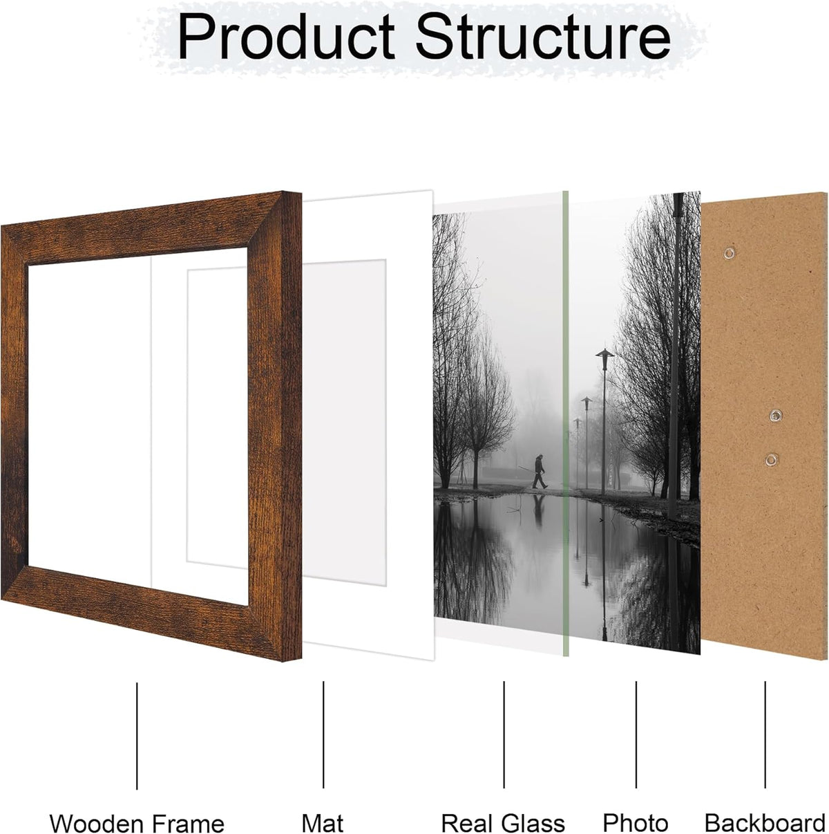8x8 Picture Frame Set of 4 with HD Glass, Display 6x6 Pictures with Mat or 8 x 8 Without Mat