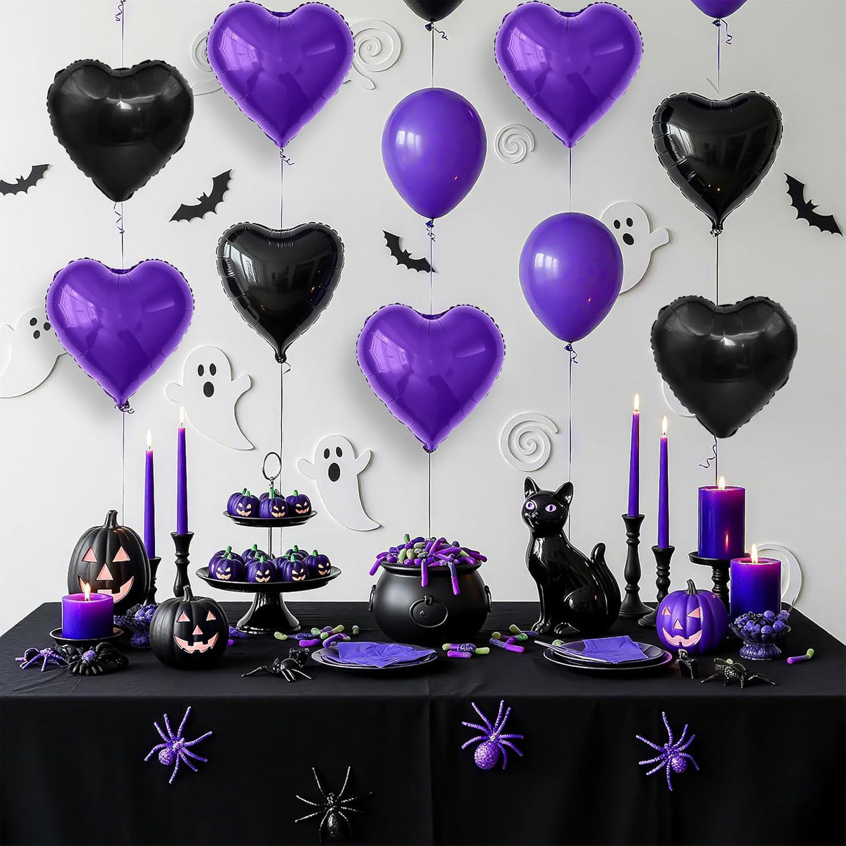 Purple Black Heart Balloons, 18 Inch Purple and Black Heart Foil Shape Balloon, 12PCS Large Love