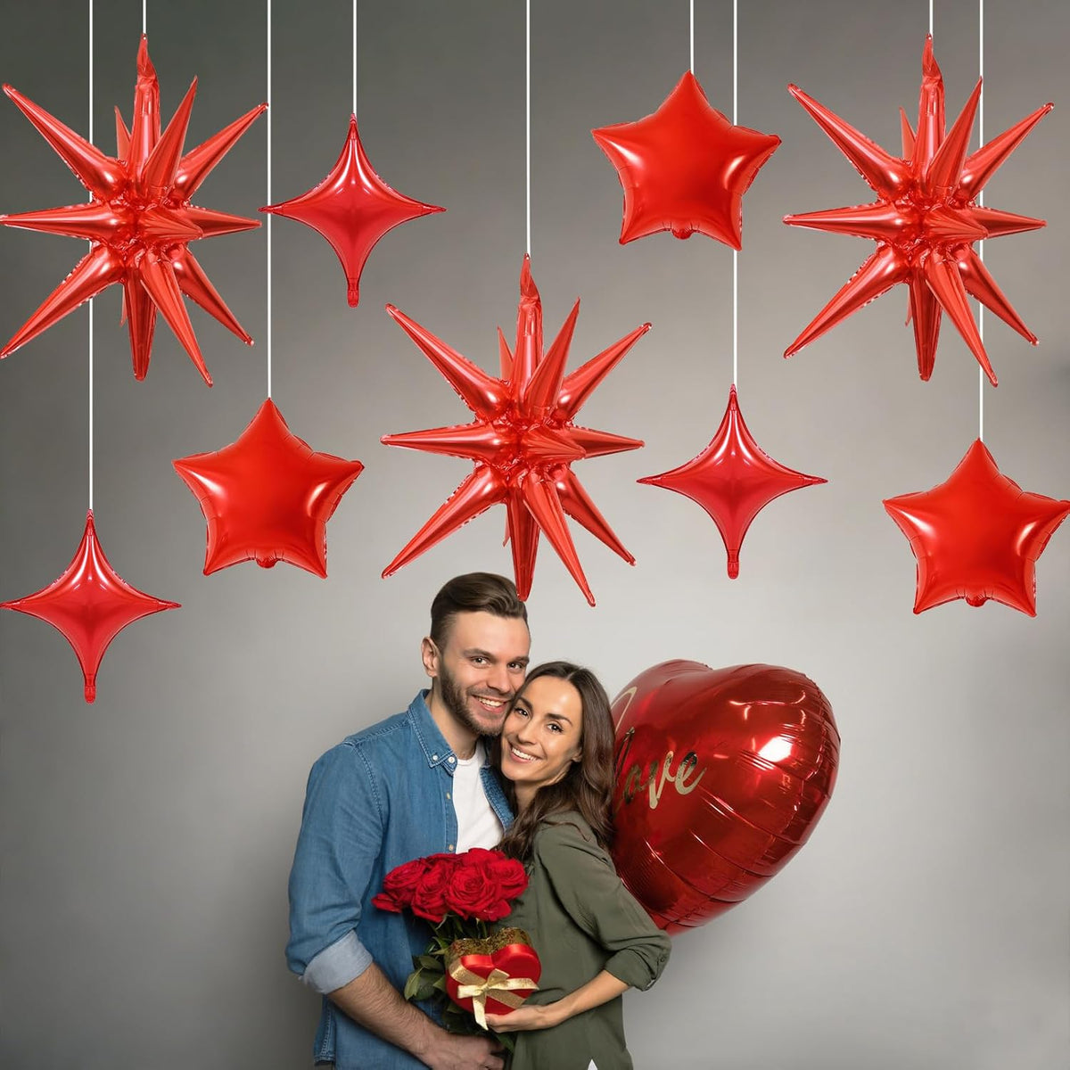 Red Star Balloons, 22in Large Star Balloons Foil 10in 4-Pointed & Red Pentagram Balloon for