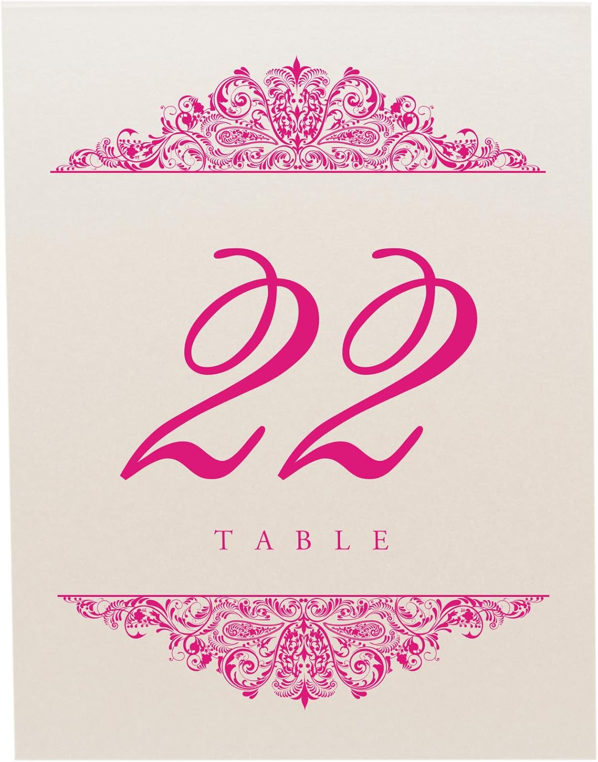 Paisley Wedding Table Numbers (Select Color/Quantity), Champagne, Fuschia, 1-65, Double Sided, Tent