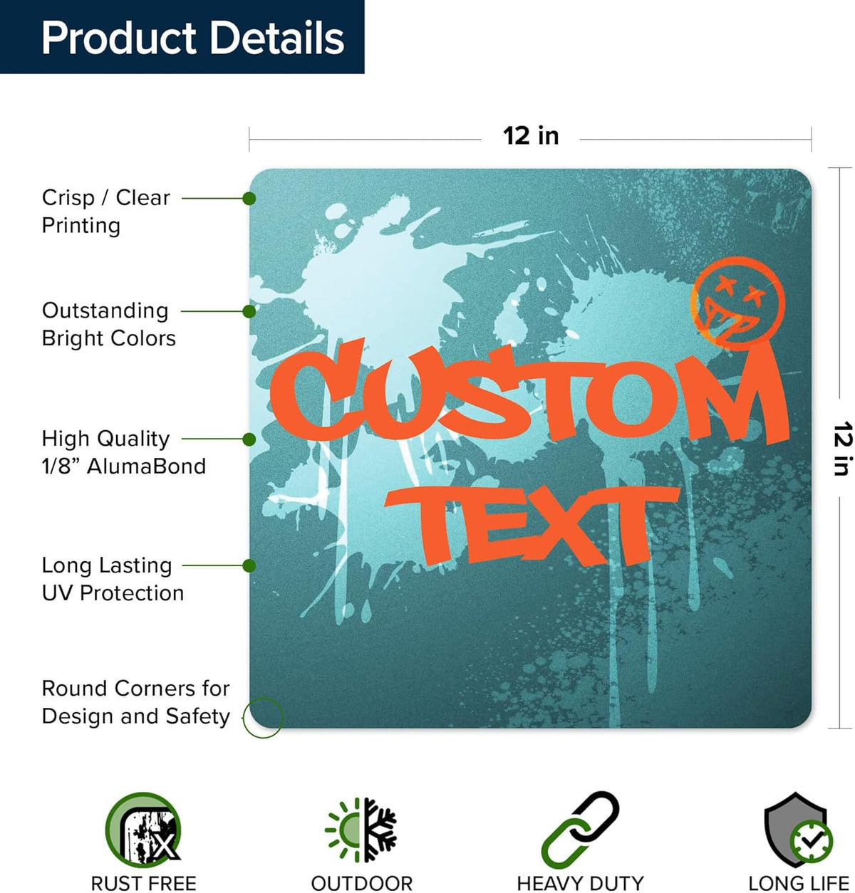 Custom Sign, Custom Street Sign, 11 Font Colors, 13 Font Styles, 4 Hole Options, 22 Sizes, 12x12