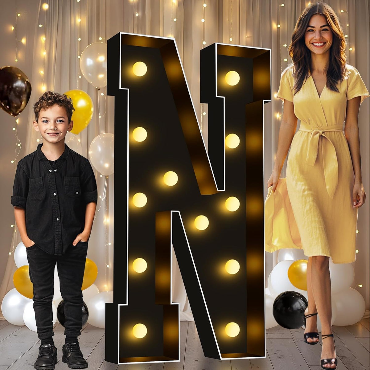 Pooqla 4 FT Marquee Light Up Letters, Black Letter Lights 4 Feet Tall, Giant Sign Big Mosaic for