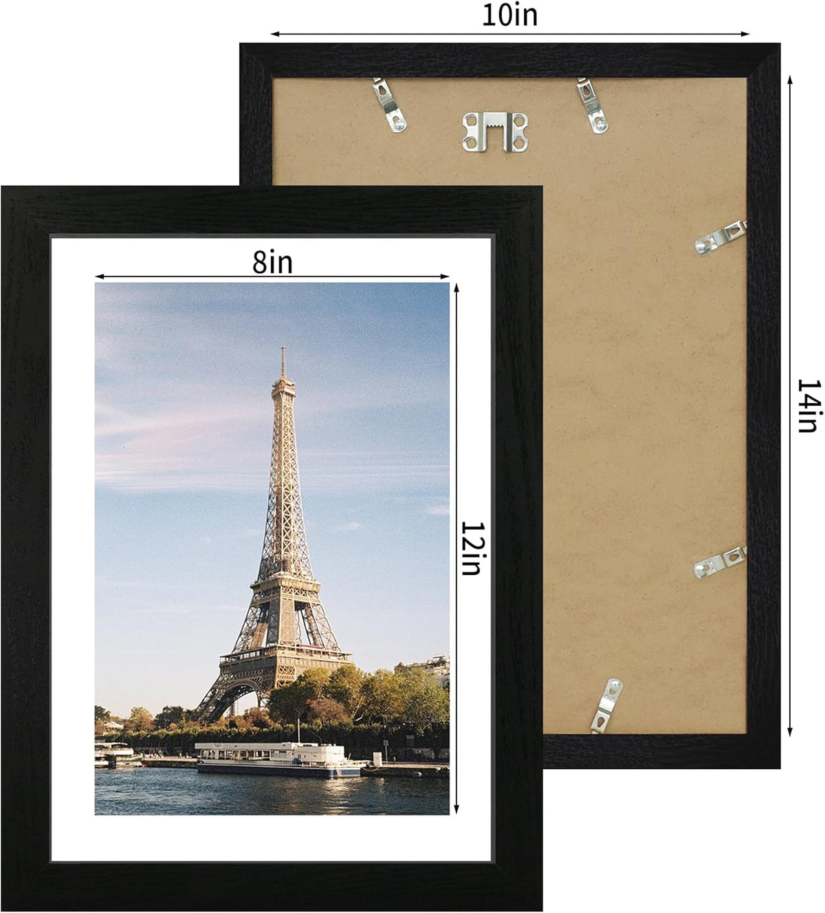 10x14 Picture Frame Set of 4 with Tempered Glass, Display 8x12 Picture with Mat or 10 x 14 Without