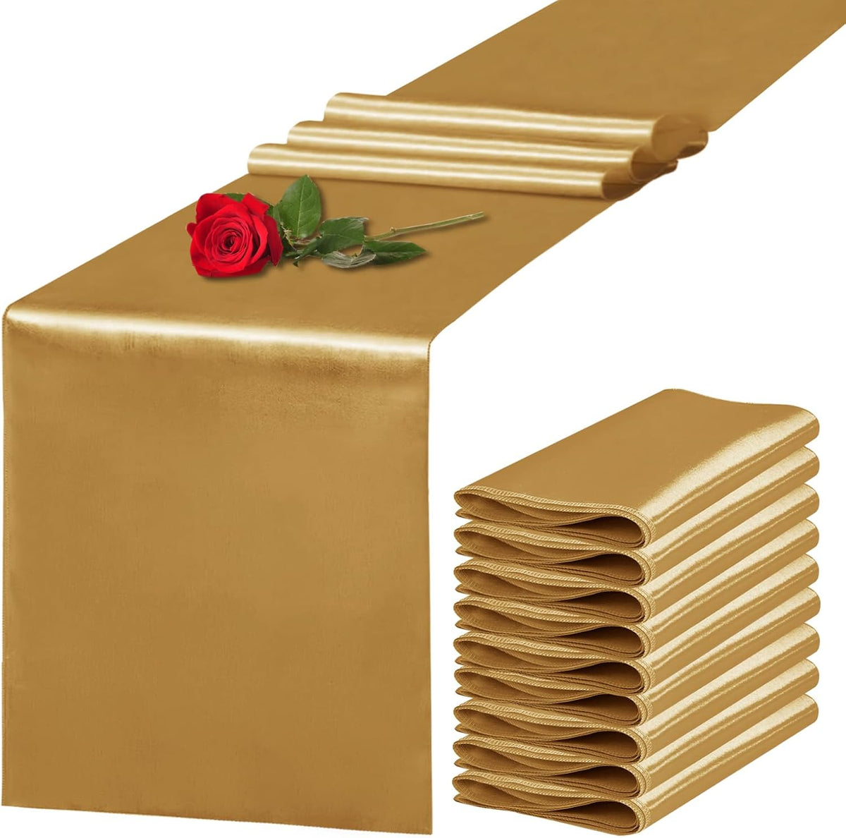 10 Pack Satin Table Runner 12 x 108 Inch Long Old Gold Silk Table Runner for Wedding Party Banquet