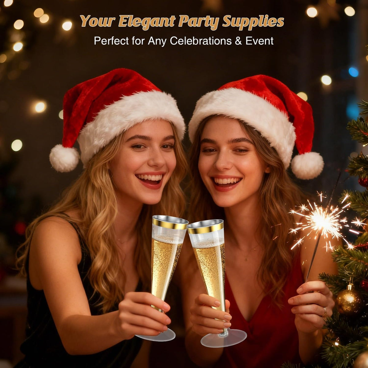 20 Pack Champagne Flutes Plastic Wine Glasses Disposable, 4.5 Oz Gold Rim Mimosa Glasses for 2025