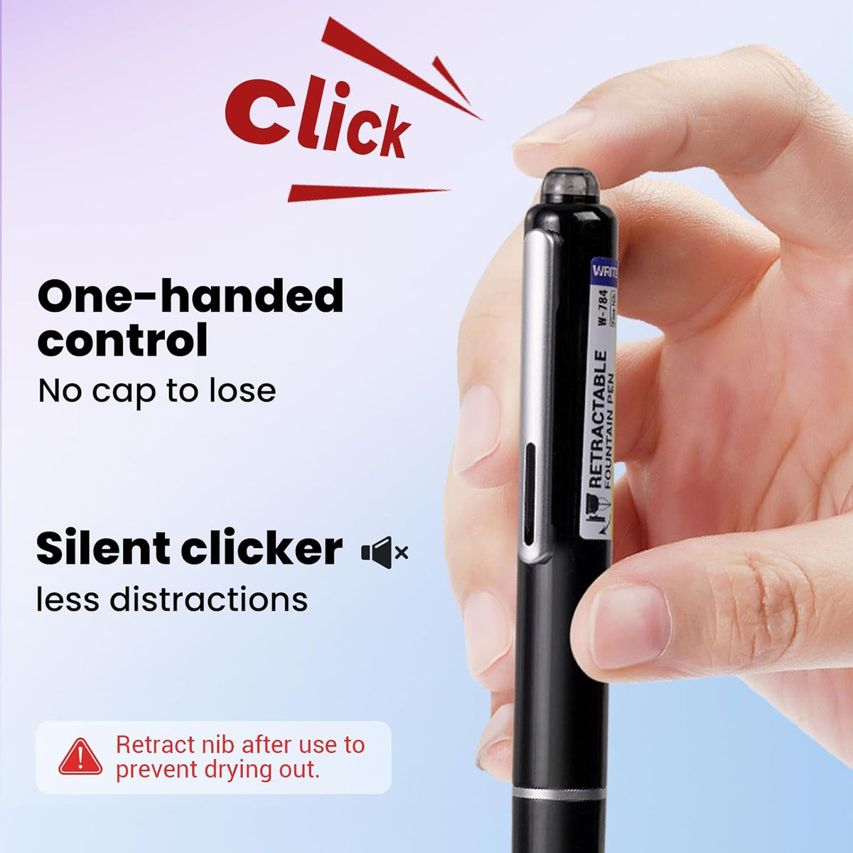 WRITECH Retractable Fountain Pen Set: Fine Nib Black Ink Pens Includes 5 Ink Cartridges Smooth