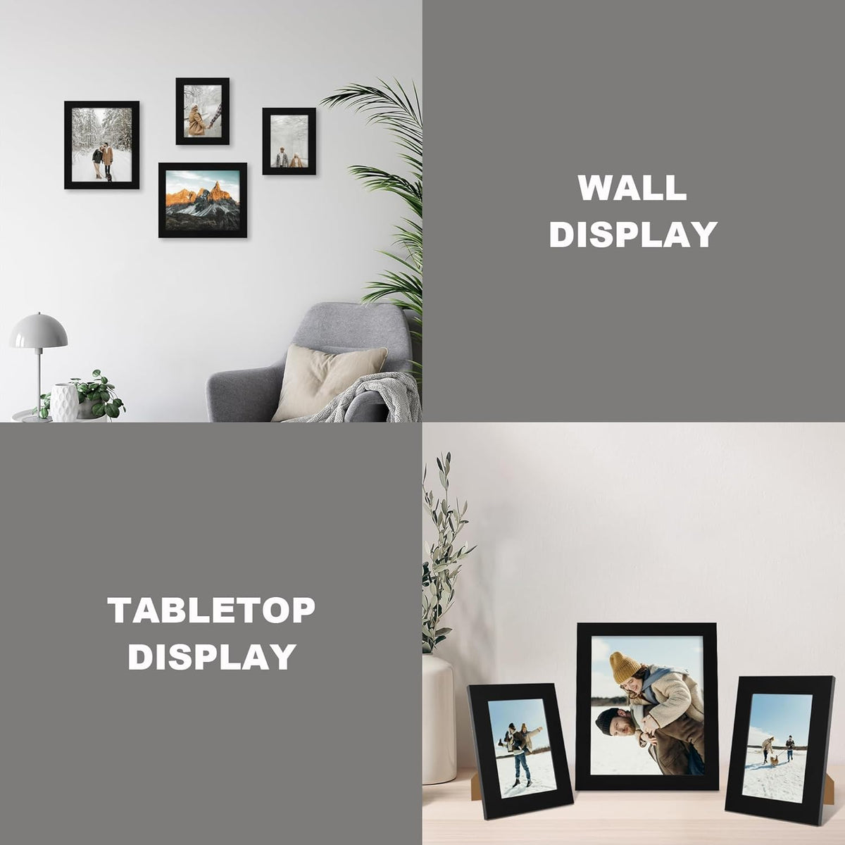 8.5x11 Picture Frame Set of 4, Wood Black Certificate Frame with Real Glass, Photo Frames 8.5 by 11