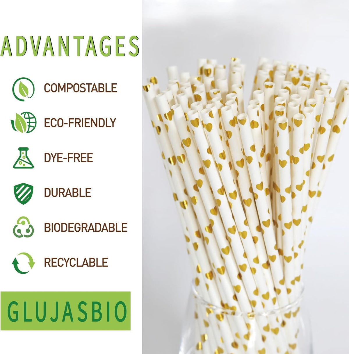 Gold Paper Straws - Biodegradable Disposable Drinking Straws for Party, Birthday, Wedding