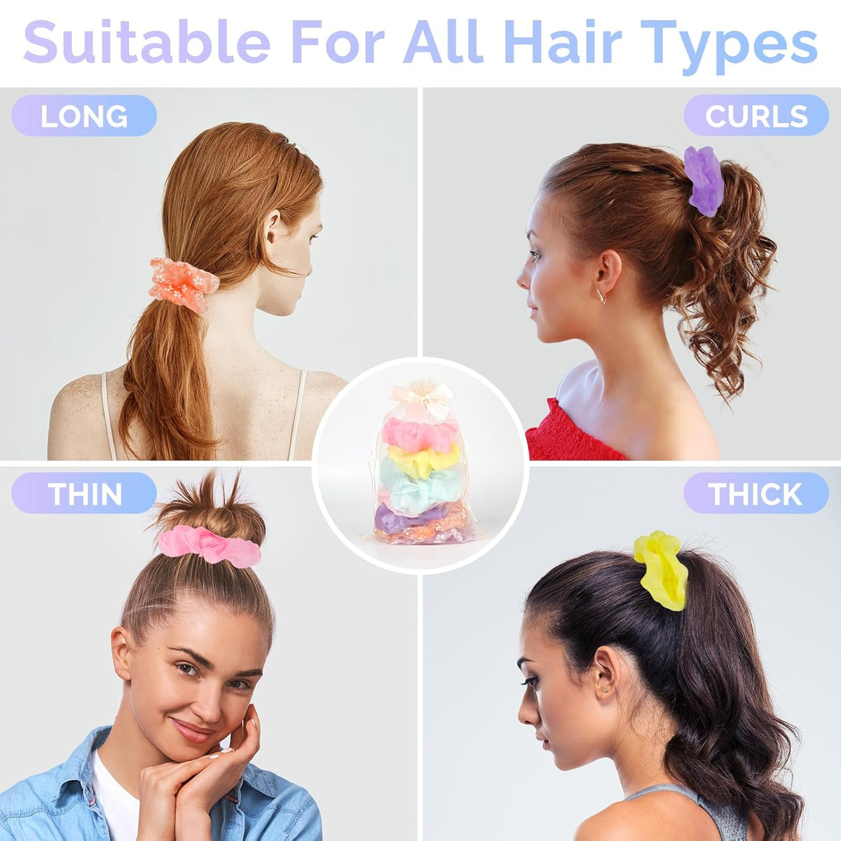 8 Pcs LED Scrunchies for Women - Scrunchy, Light Up Scrunchies for Girls, Colorful Yarn Hair Tie
