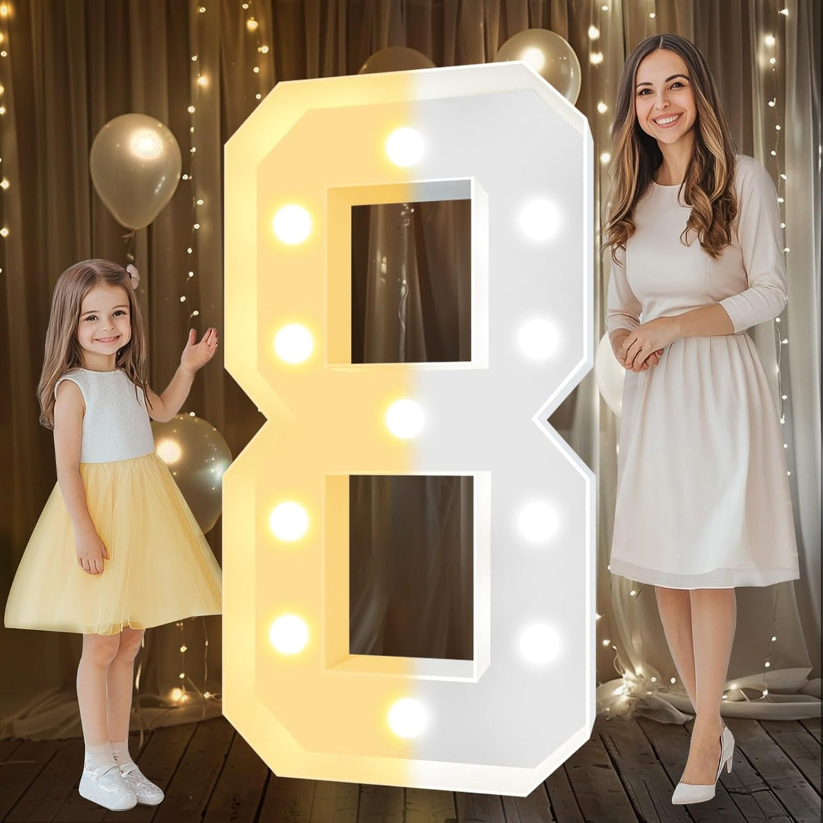 Pooqla 4 FT Light Up Marquee Numbers, Cool White and Warm White LED Large Lighted Marquee Numbers