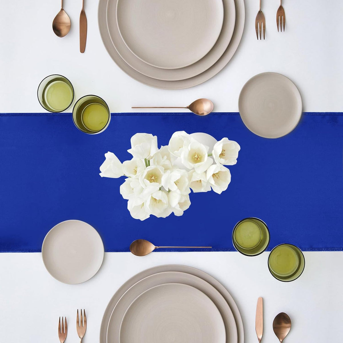 10 Pack Satin Table Runner 12 x 108 Inch Long Royal Blue Silk Table Runner for Wedding Party