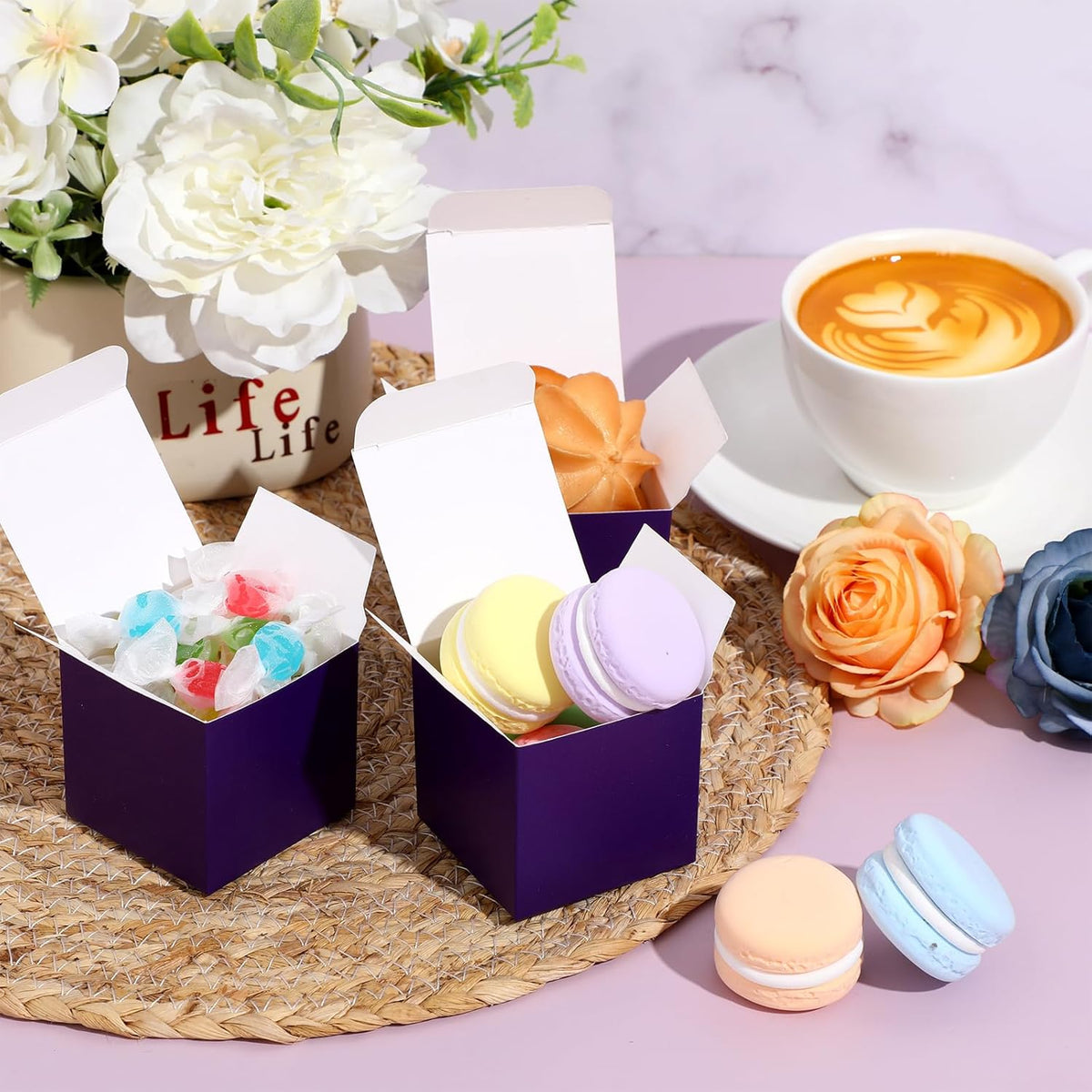 Jutom 100 Pcs Mini Favor Boxes Extra Small Candy Boxes Paper with Gold Ribbon for Christmas