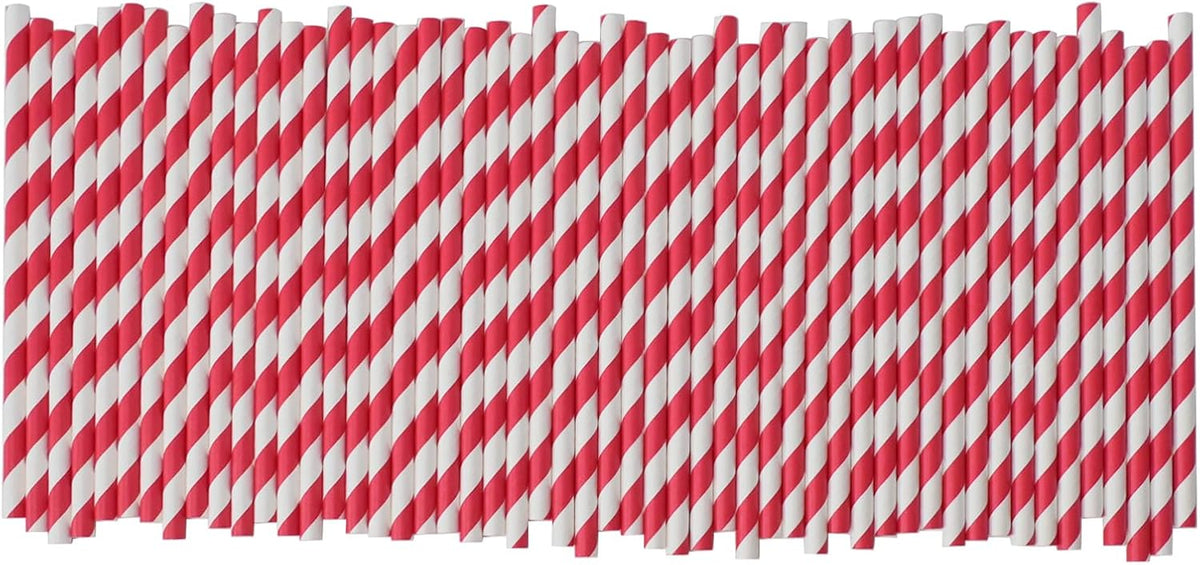 Disposable Paper Drinking Straws, 5.75" Short Red Striped Paper Cocktail Stirrers Straws for