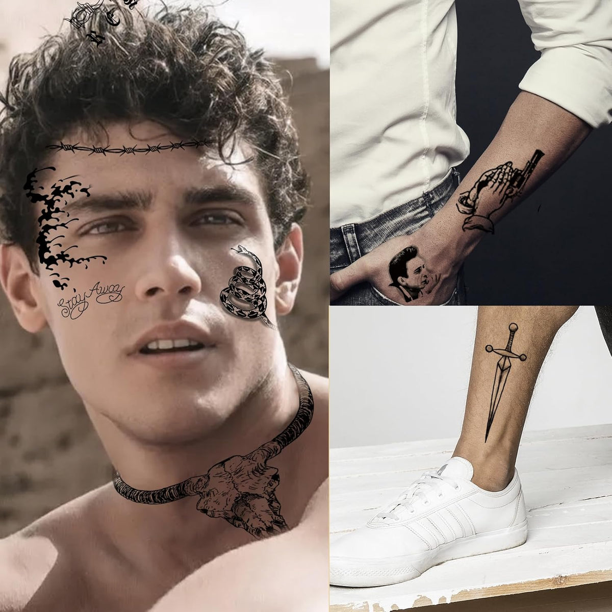 12 Sheets Halloween Face Temporary Tattoos Set, Cosplay Rapper Inspired Temporary Tattoos Tattoos