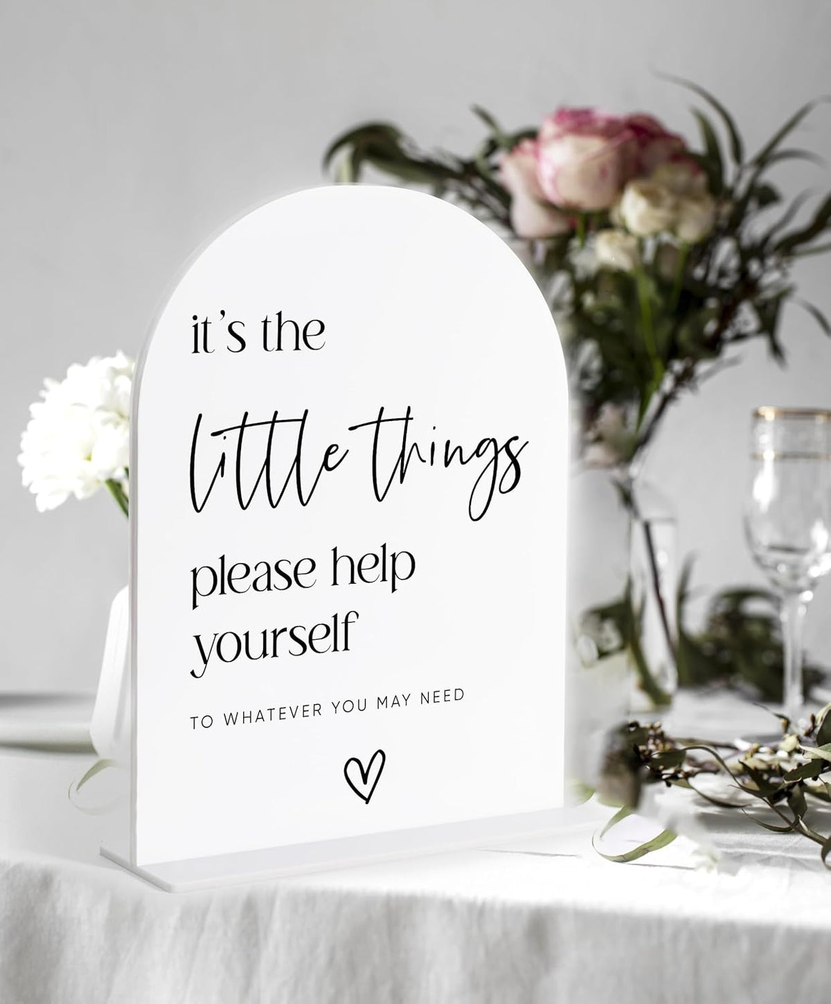 Wedding Bathroom Favors Sign, White Arch Acrylic Sign, Wedding Bathroom Basket Supplies, Bridal