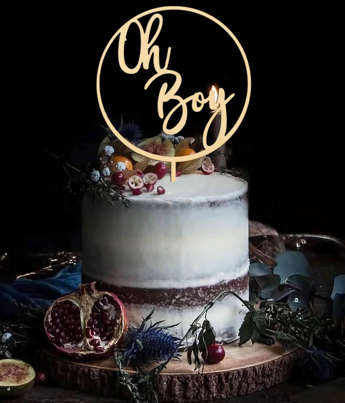 Oh Boy Cake Topper - Wooden Oh Boy Baby Shower Cake Decorations - Baby Shower Cake Topper for First