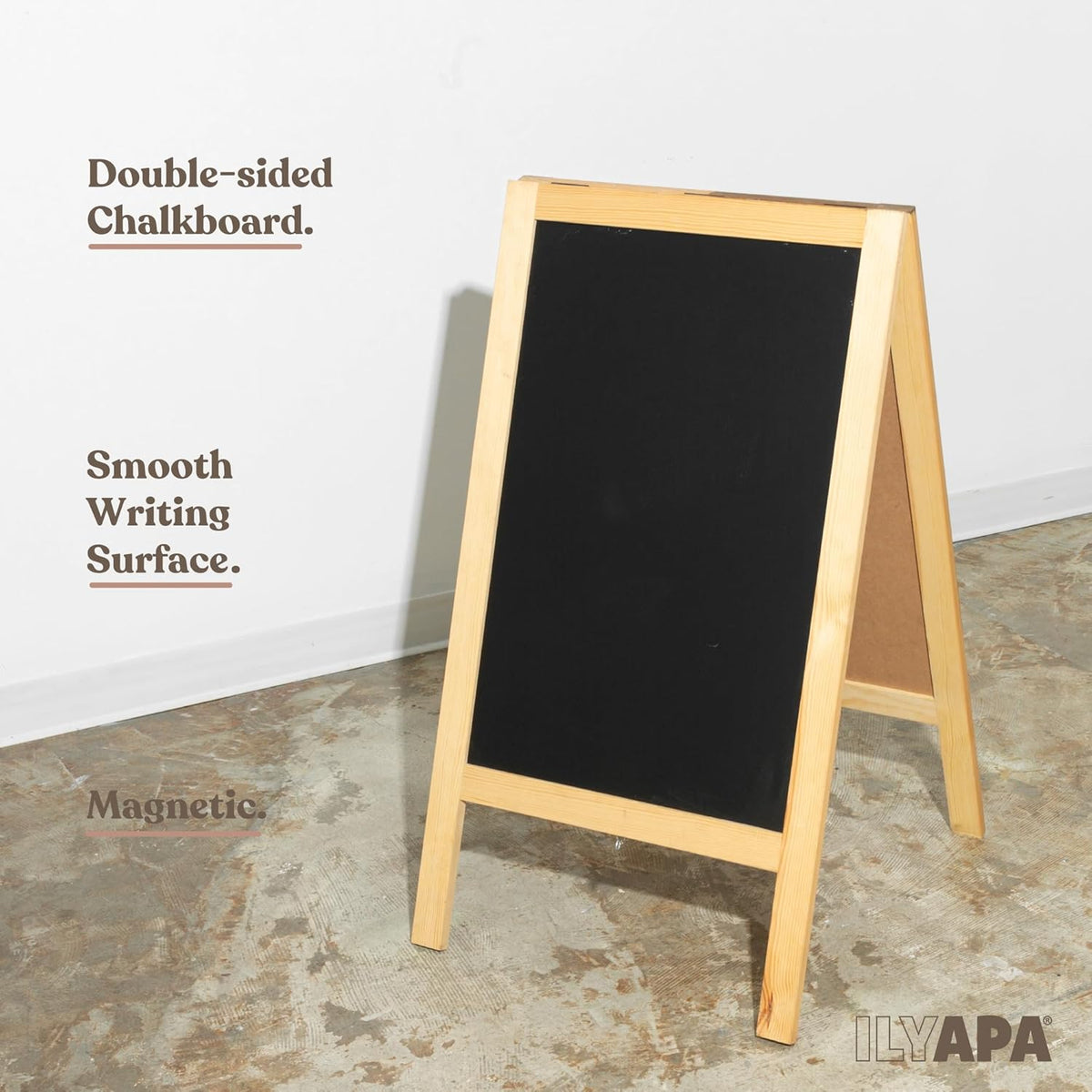 Ilyapa Wooden A-Frame Sign with Eraser & Chalk - 40 x 20 Inches Magnetic Sidewalk Chalkboard – DIY