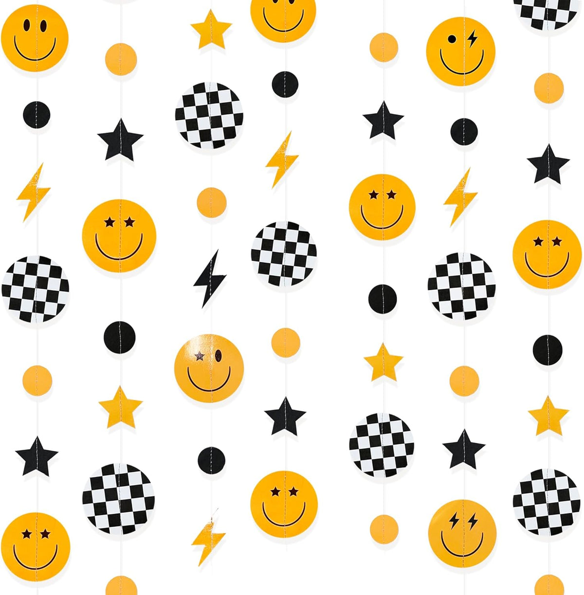 One Happy Dude 1st Birthday Decorations Black Yellow Smile Face Lightning Star Checkered Circle Dot