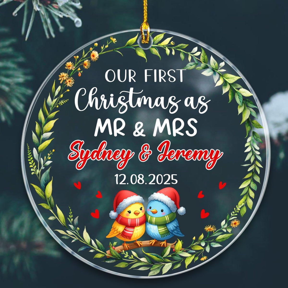 Our First Christmas As Mr & Mrs Ornament 2025, Personalized 1st Christmas As Mr & Mrs Bird Married