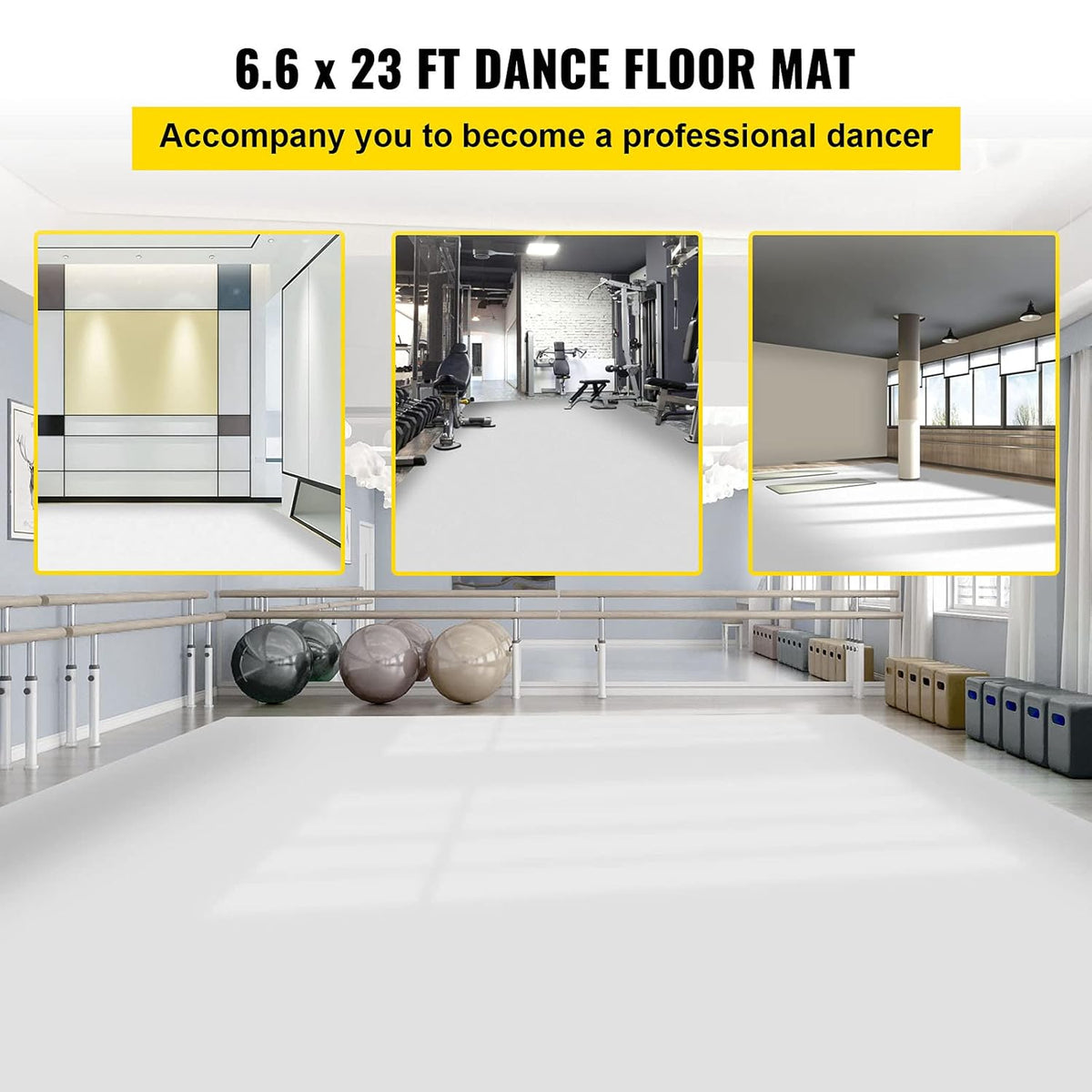 VEVOR Dance Floor, 6.6x23ft Dance Floor Roll, 0.06in Thick PVC Vinyl Dance Floor, Black/White