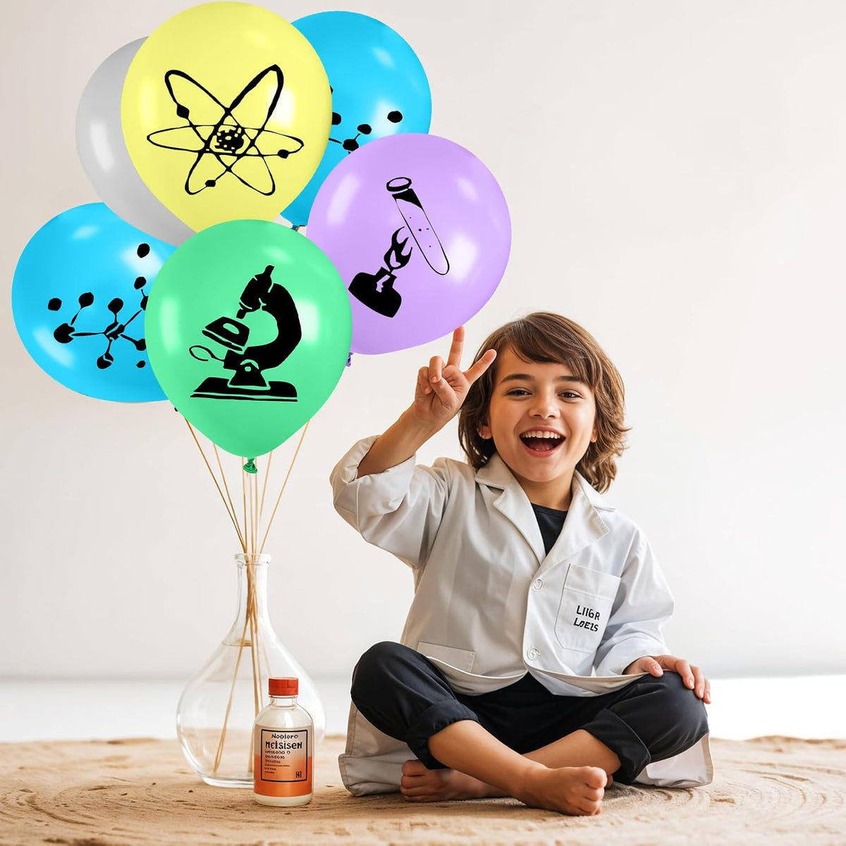 Science Party Balloons, 12 Inch Gray Light Yellow Green Purple Confetti Balloons for Boys Scientist