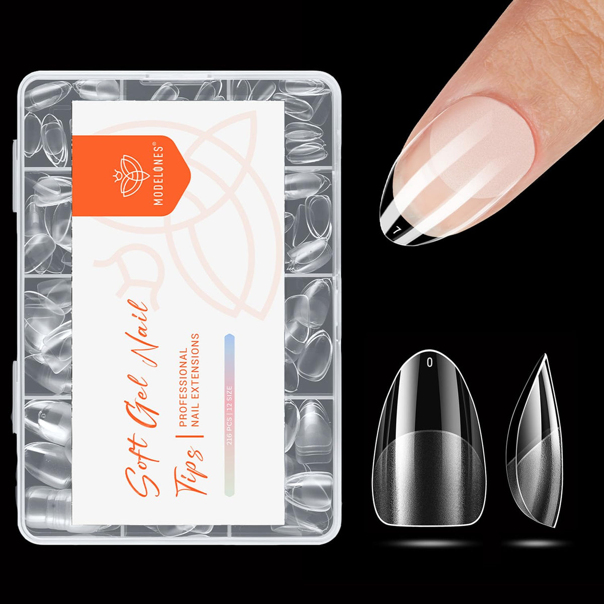 modelones Extra Short Almond Nail Tips, Pre-shaped Tips x Gel Soft Fake Nails False Acrylic Clear