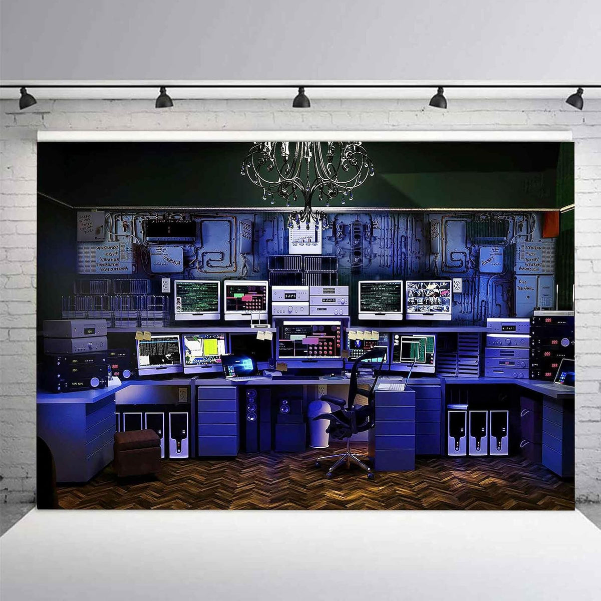 Computer Office Backdrop Retro Computer Photo Backdrop Blue Computers Hacker Room Background for
