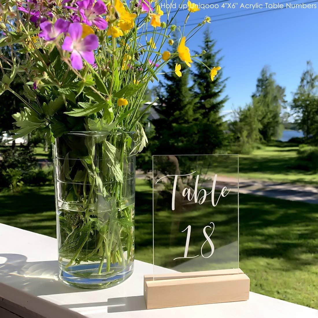 UNIQOOO 20 Pack Modern Sign Holders for Acrylic | Wood Table Number Display Stands | Place Card