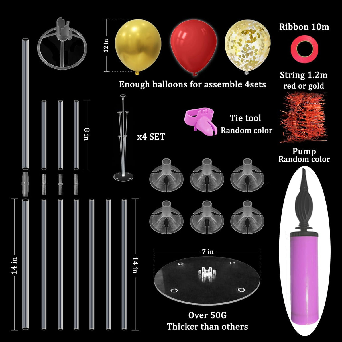 Red and Gold Balloon Stand Centerpiece Table Decorations for 49ers Party Birthday Graduation