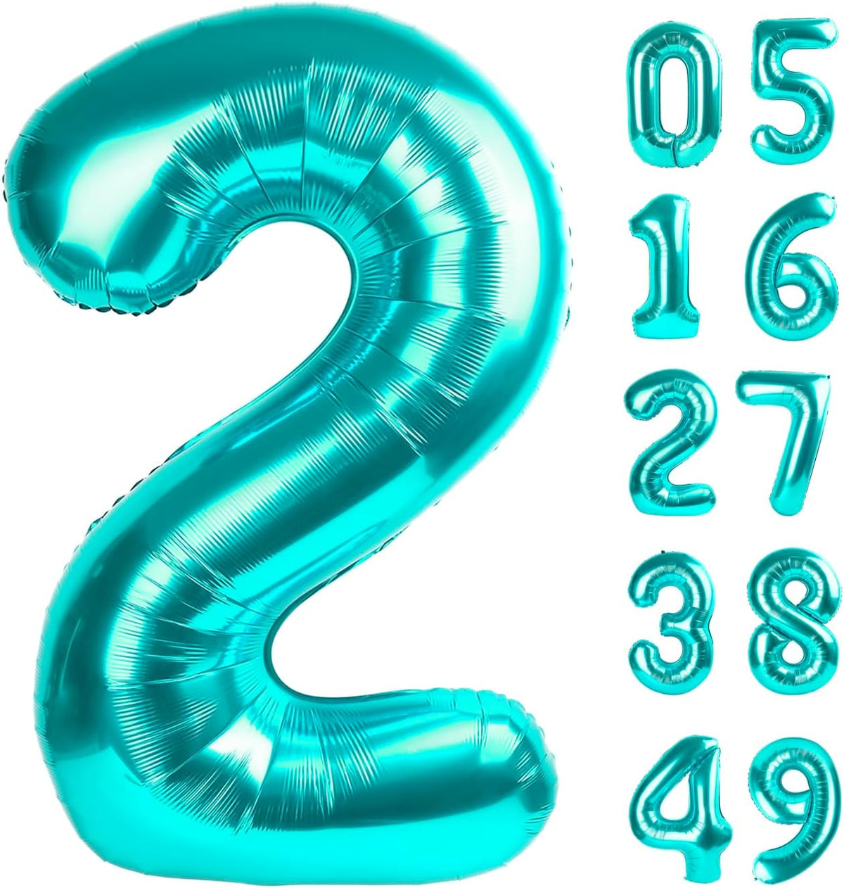 Teal Blue 40 Inch Big Number Balloon Birthday Decoration, Number 2 Helium Balloon 12 20 22 23 24 26
