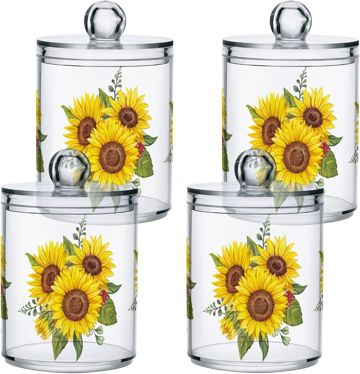 Gredecor Qtip Holder Dispenser 2 Pack Yellow Watercolor Sunflowers Bathroom Decorative Storage