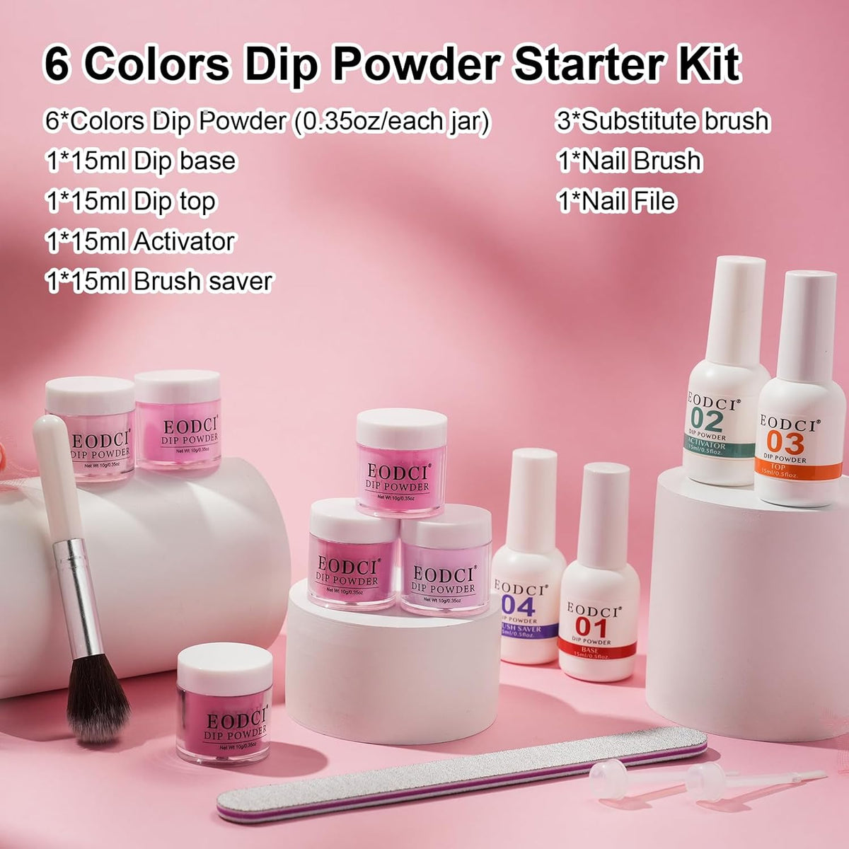 Dip Powder Nail Set, 6 Colors Hot Pink Series 12 Pcs Dipping Powder Kit With Base & Top