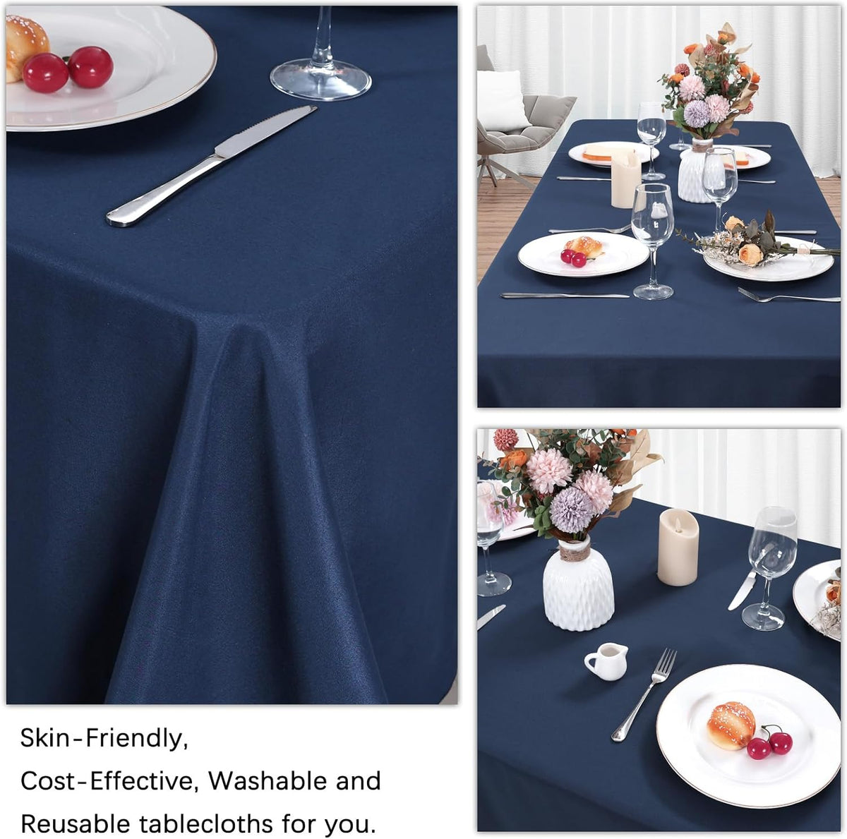 8 Pack Navy Blue Tablecloth 60 x 102 Inch Rectangular Tablecloths for 6 Foot Rectangle Tables