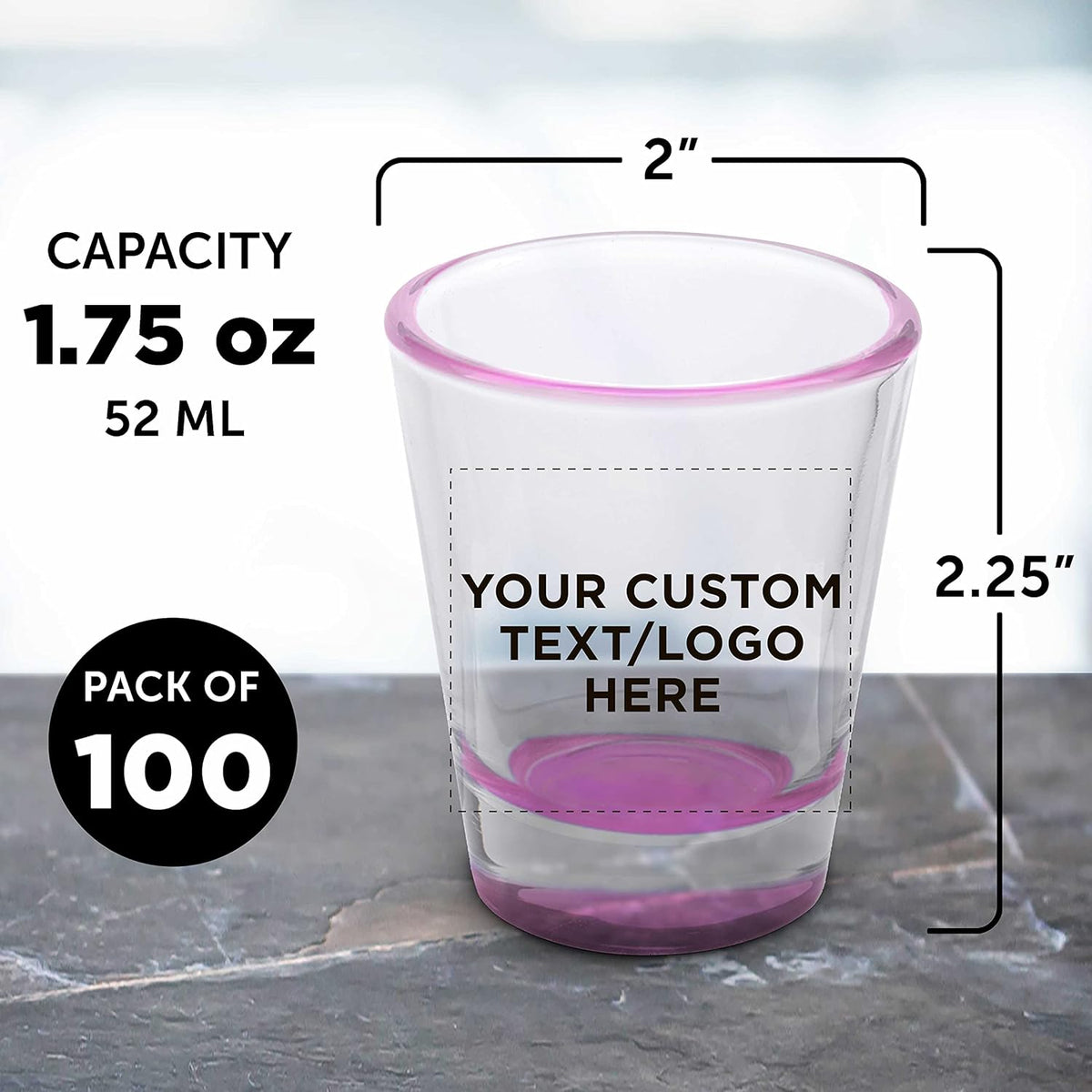 Custom Shot Glasses 1.75 oz. Set of 100, Personalized Bulk Pack - Great for Wedding Favors