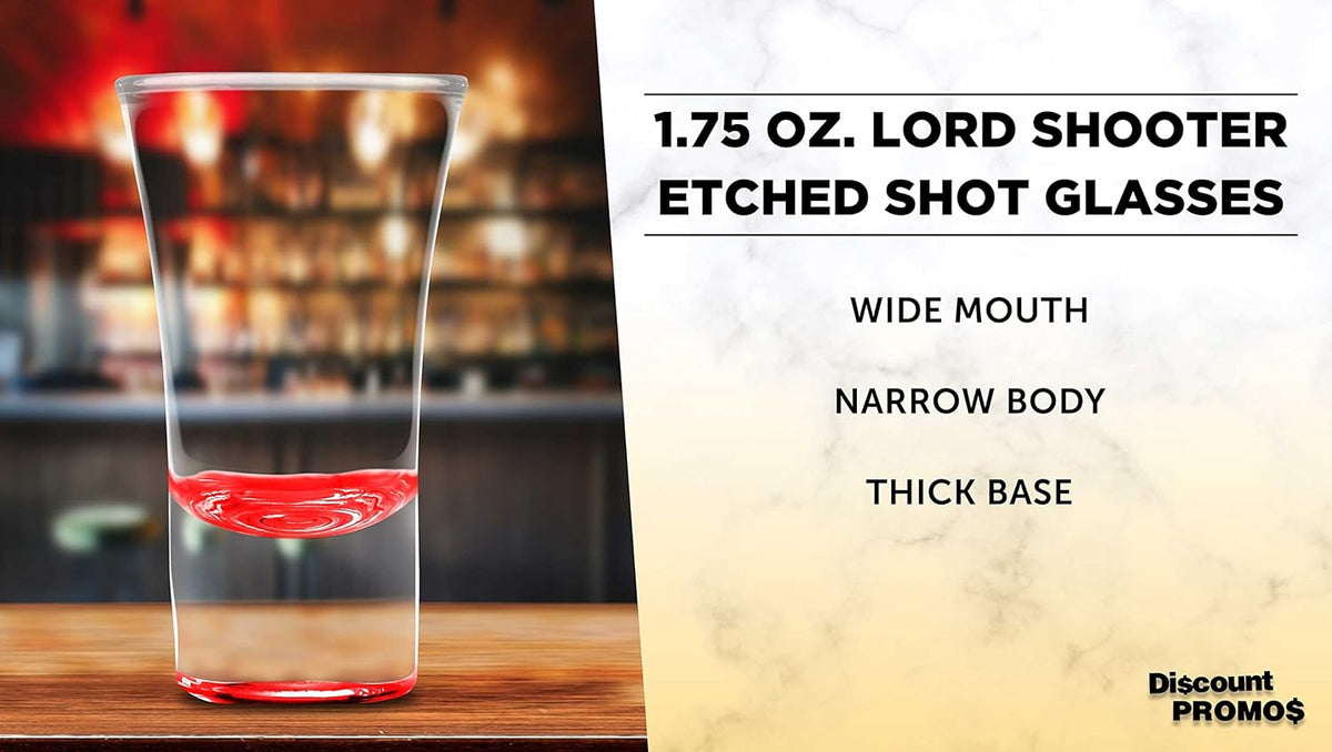 DISCOUNT PROMOS 2 oz. Lord Shooter Etched Shot Glasses, 10 pack, 21st Birthday Party, Lounge