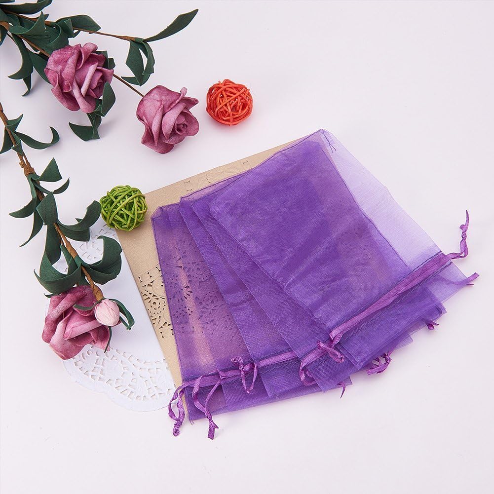 Wudygirl 100pcs Sheer Organza Bags 5‘’x7‘’ Purple Drawstring Packages License Jewelry Lipstick