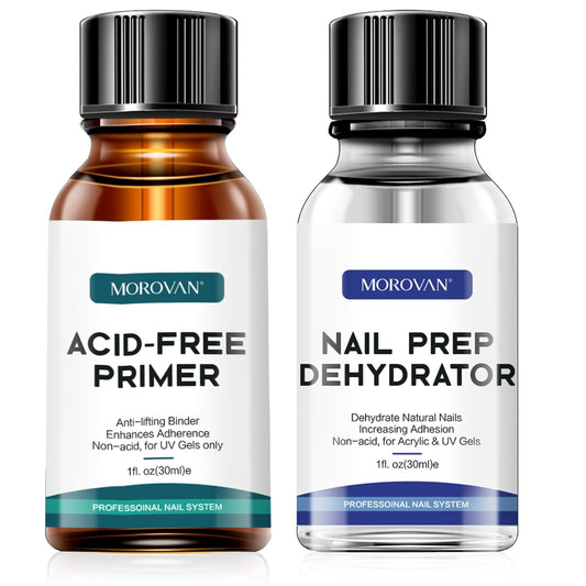 Morovan Nail Primer And Natural Nail Prep Dehydrate Set, Nail Dehydrator and Primer, Fast Air Dry