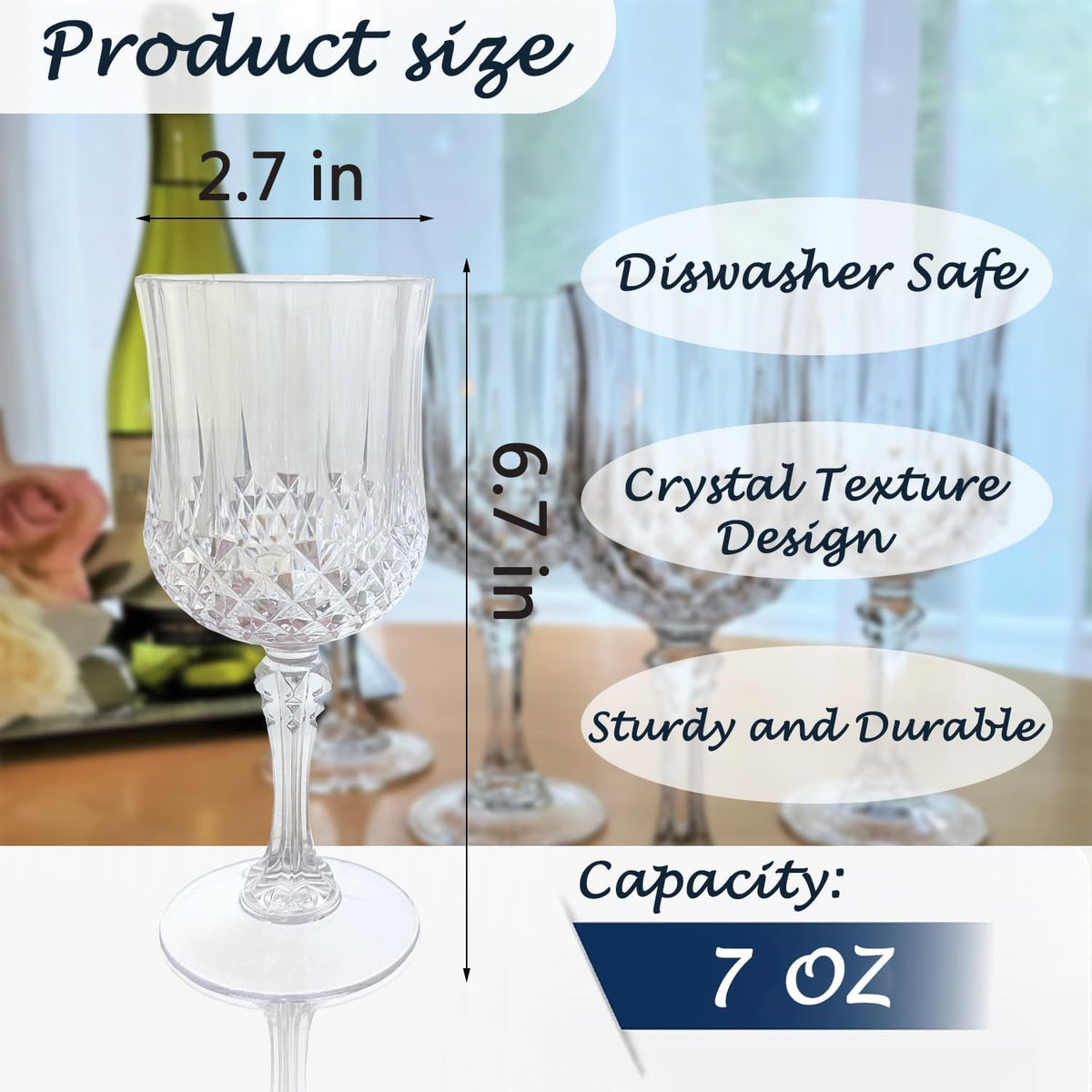 Plastic Wine Glasses，Plastic Goblets Vintage Style Cordial Drinking Glasses for Wedding Reception